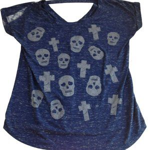 Circles & Cycles Size Small Hearts Skulls Crosses Shirt Punk Distressed Blue B1